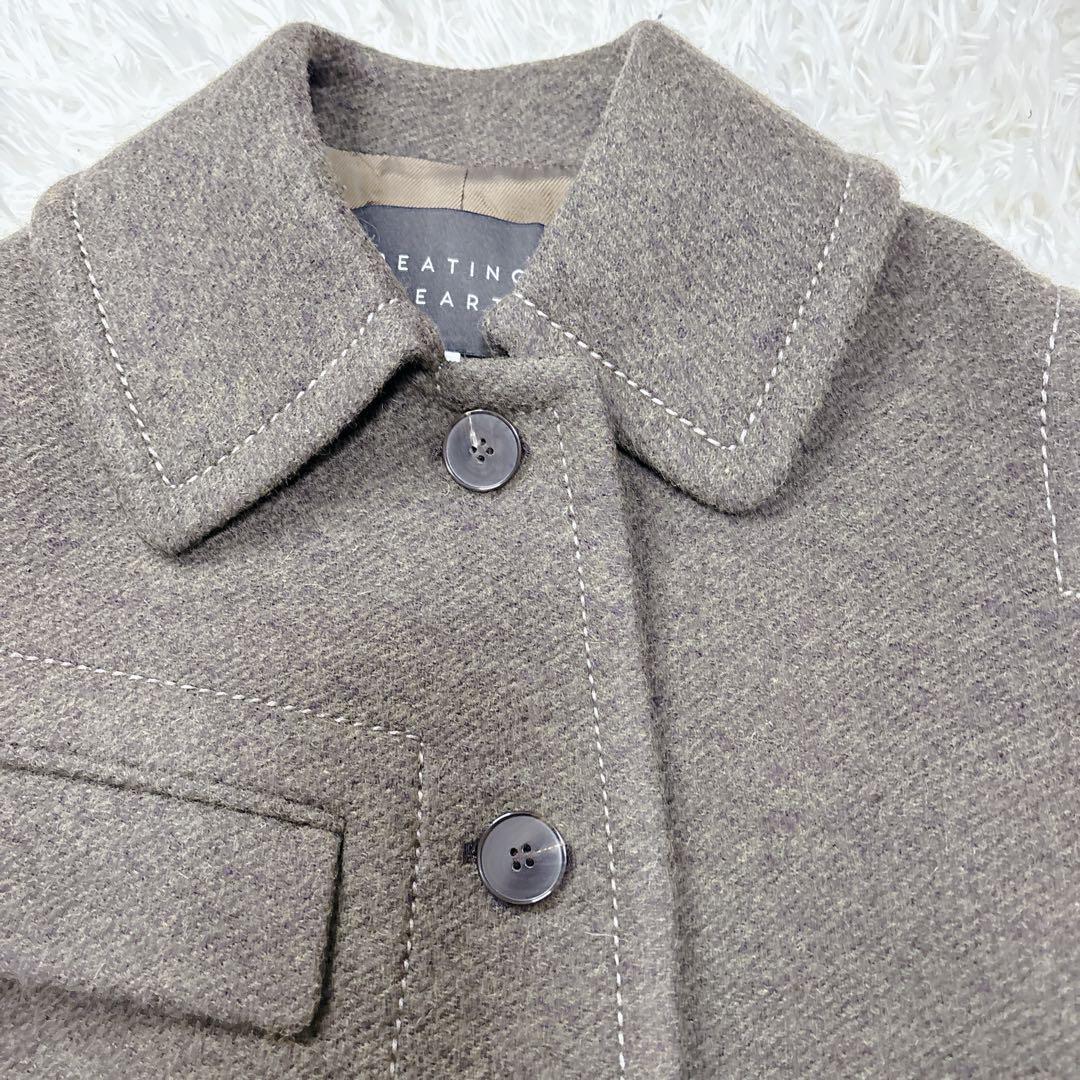 【美品】ビーディングハート　ウールコート　オリーブ