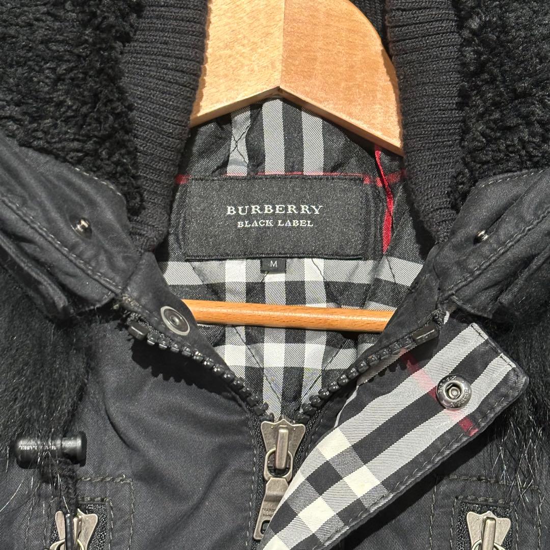 バーバリー ブラックレーベル ミリタリー 中綿ファージャケット 黒 M Y2K