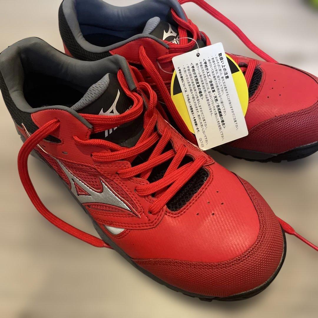 新品未使用品 Mizuno 安全靴 赤/ネイビーライム 25㌢ お得2足セット