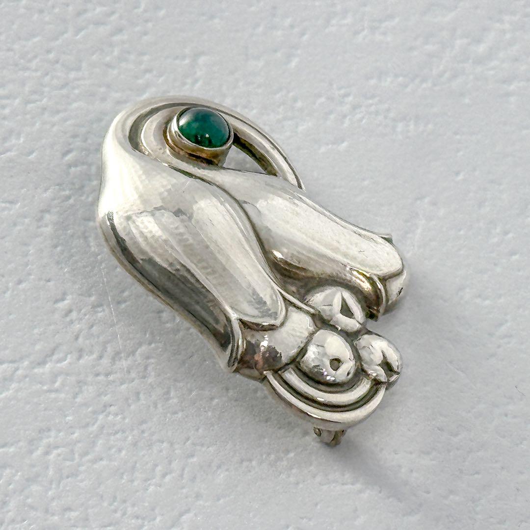  　100B　ブローチ　グリーンアゲート　シルバー　925