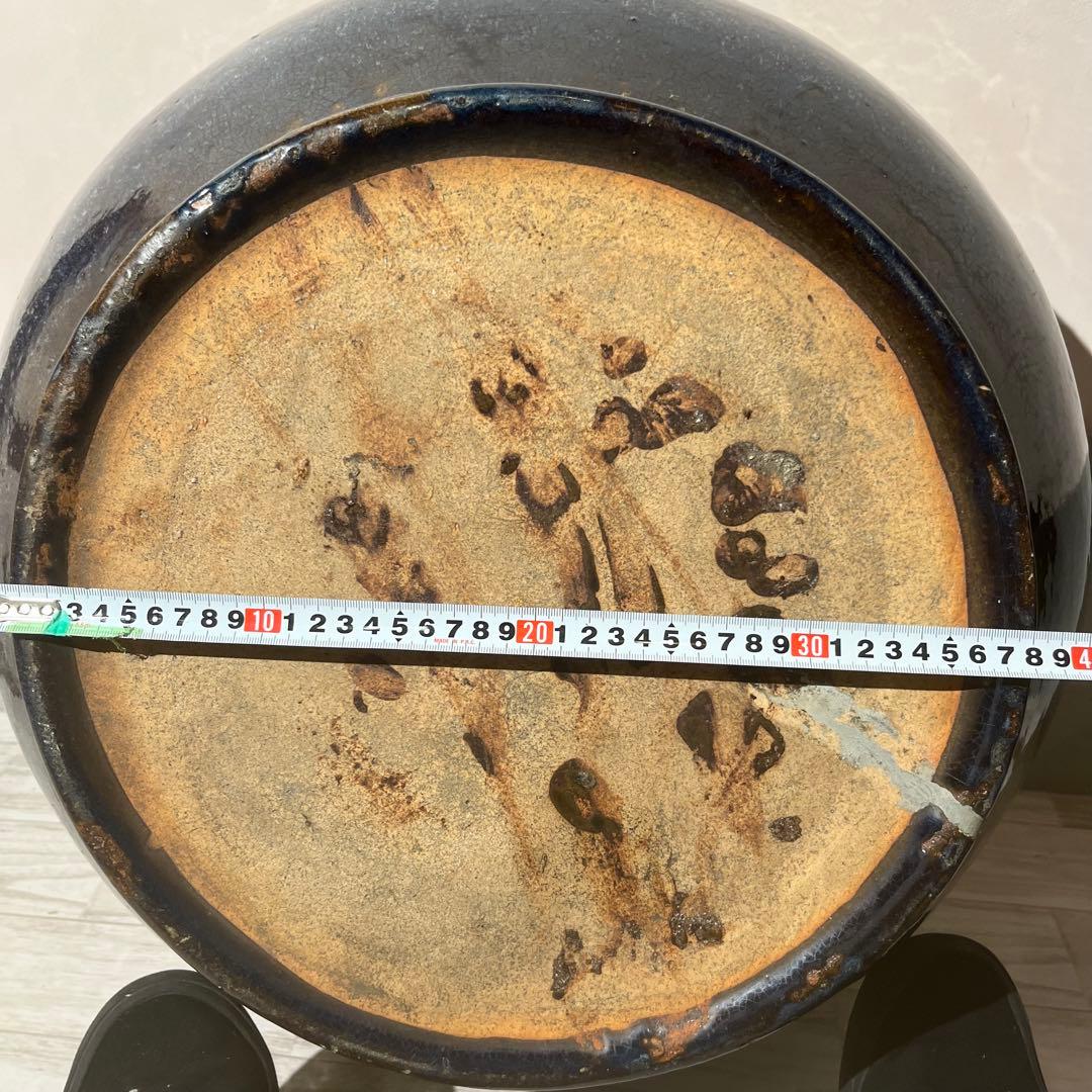 大型火鉢　ブルー　金魚鉢　焼き物　陶器　アクアリウム　大型