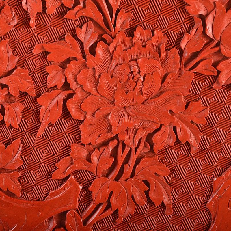 中国　剔紅　堆朱　内黒漆　花文　蓋物　G　R6246B