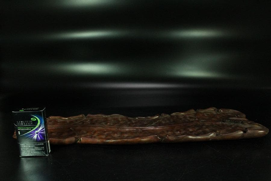 中国美術 煎茶 唐物 木彫刻 葉盆 裏刻 題詞 茶道具伝来(K-HA481)