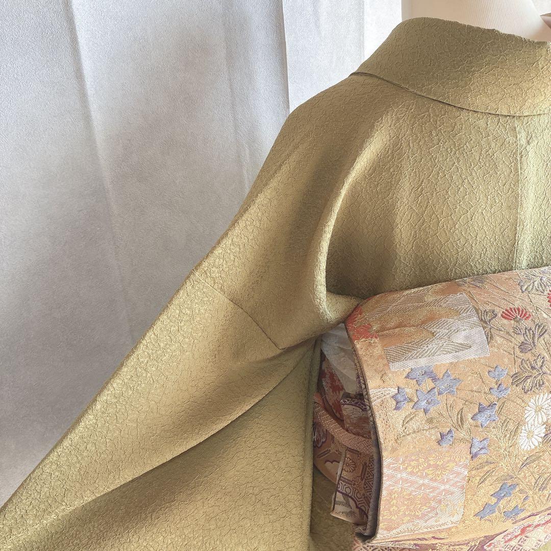 色無地　フルセット　着物　正絹　一つ紋　丹後ちりめん　共布 J10