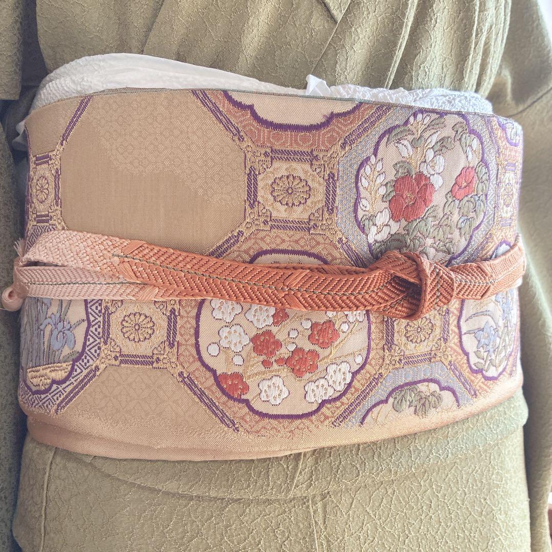 色無地　フルセット　着物　正絹　一つ紋　丹後ちりめん　共布 J10