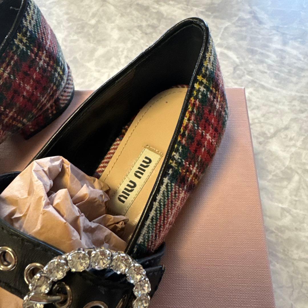 美品　miu miu チェック柄 フラットシューズ　size 37