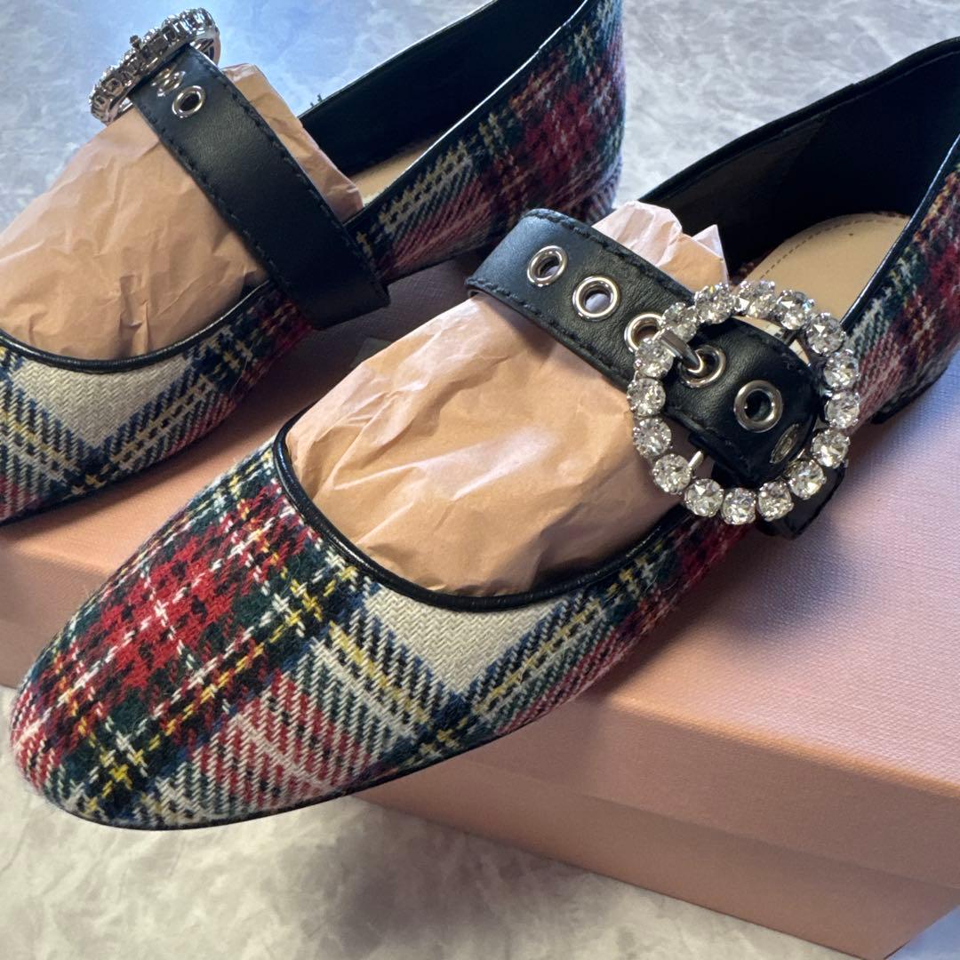 美品　miu miu チェック柄 フラットシューズ　size 37