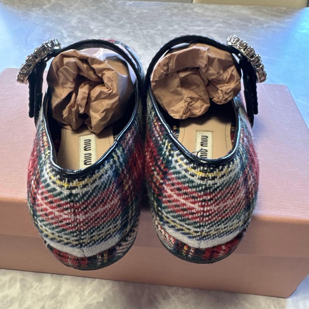美品　miu miu チェック柄 フラットシューズ　size 37