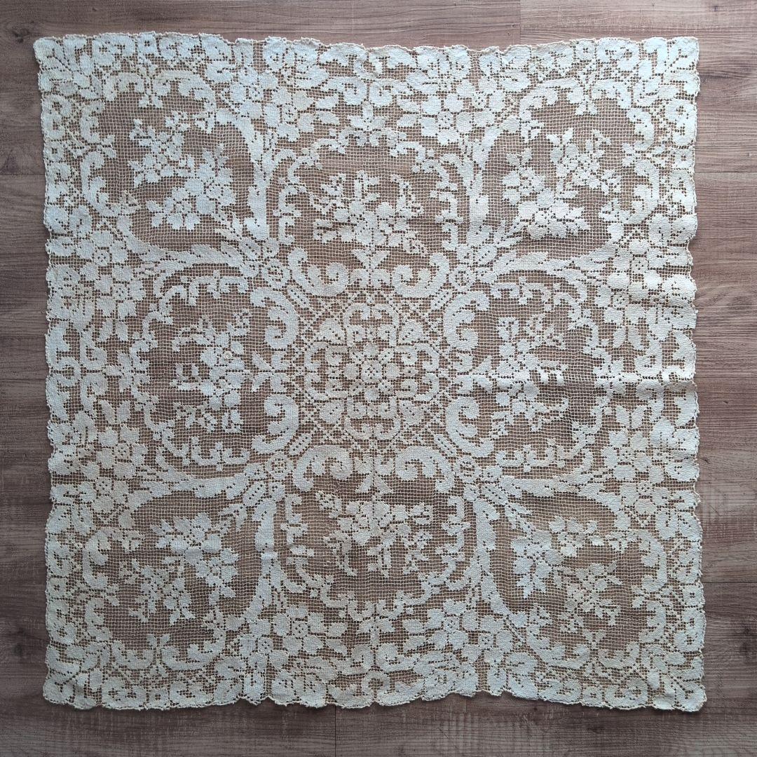 フランスヴィンテージ フィレレース 81㎝四方 テーブルクロス