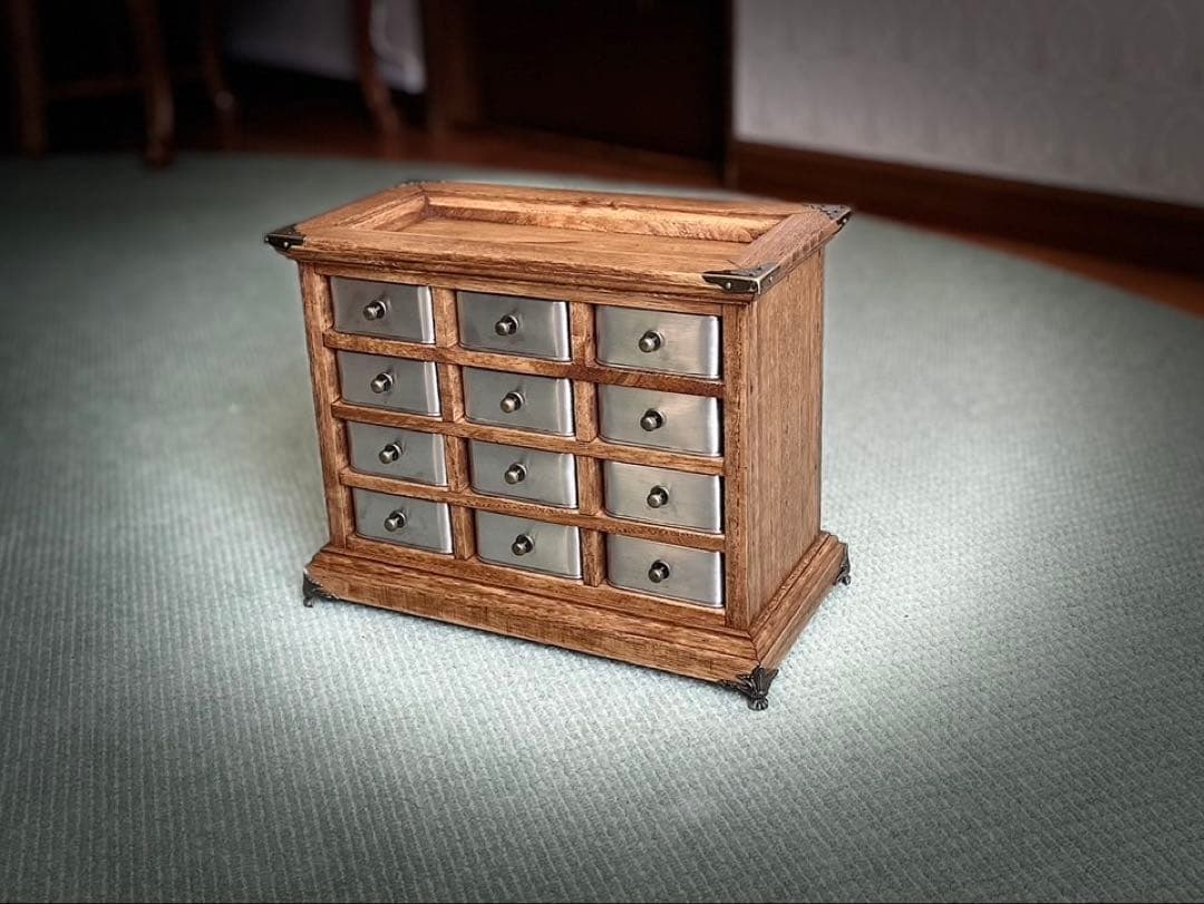 ヴィンテージ　アンティーク調　ハンドメイド　キャビネット　ジュエリーBOX