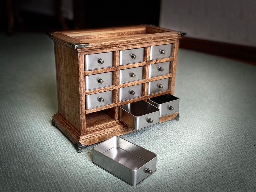 ヴィンテージ　アンティーク調　ハンドメイド　キャビネット　ジュエリーBOX