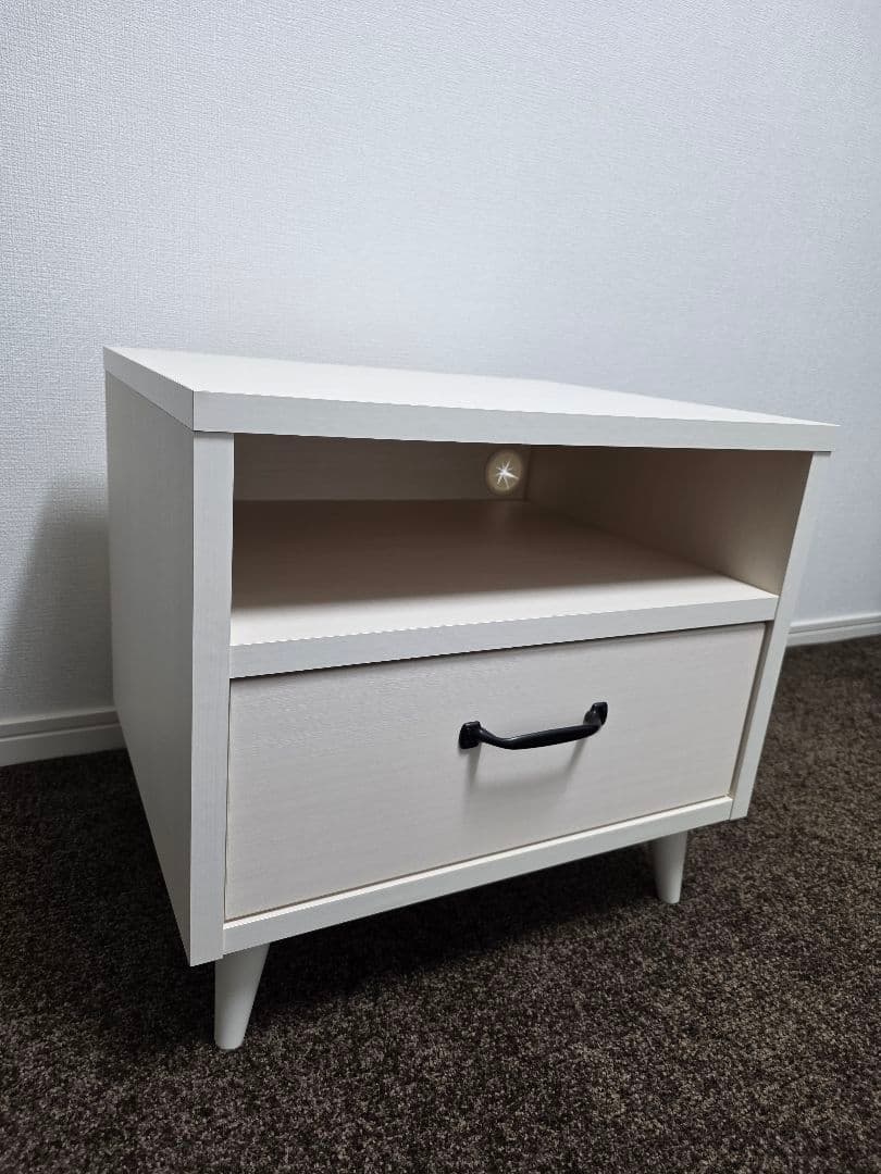 ♡ホワイト♡サイドテーブル☆引き出し付 完成品★日本国内産☆B-COMPANY☆