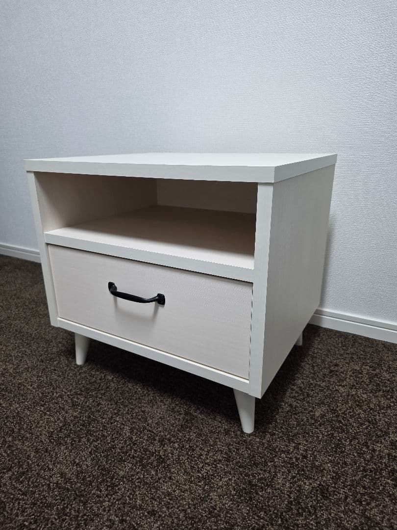♡ホワイト♡サイドテーブル☆引き出し付 完成品★日本国内産☆B-COMPANY☆