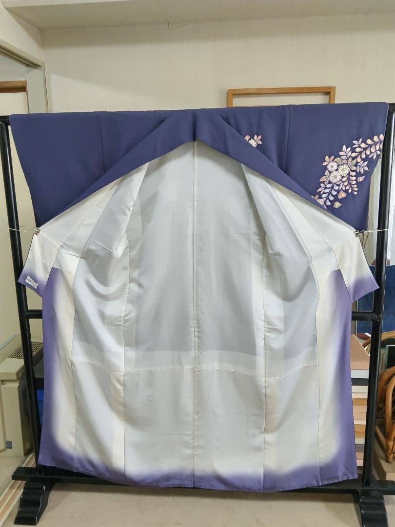 F-303 付け下げ 辻ヶ花 紫色 金彩 袷 暈し 翠山 やまと 落款 美品