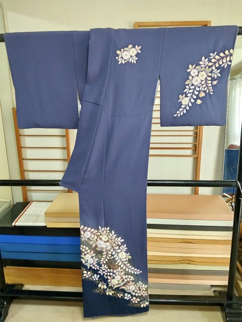 F-303 付け下げ 辻ヶ花 紫色 金彩 袷 暈し 翠山 やまと 落款 美品