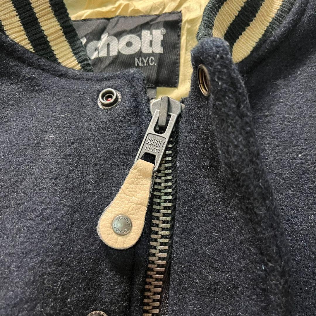 90s schott 袖革 スタジャン ウール バックロゴ ヴィンテージ 古着