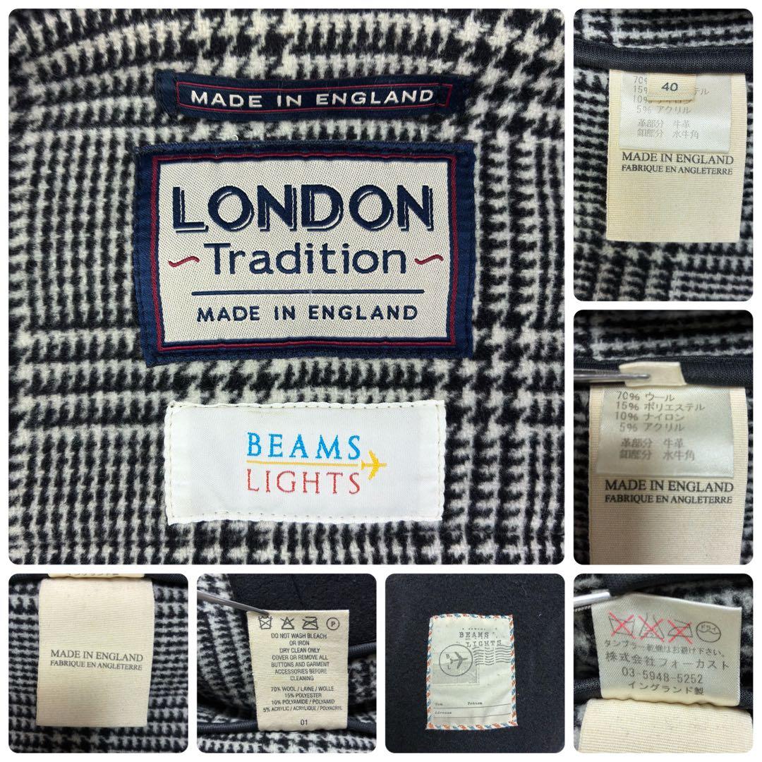 美品　ロンドントラディション　ビームス　ダッフルコート　グレンチェック　L　黒
