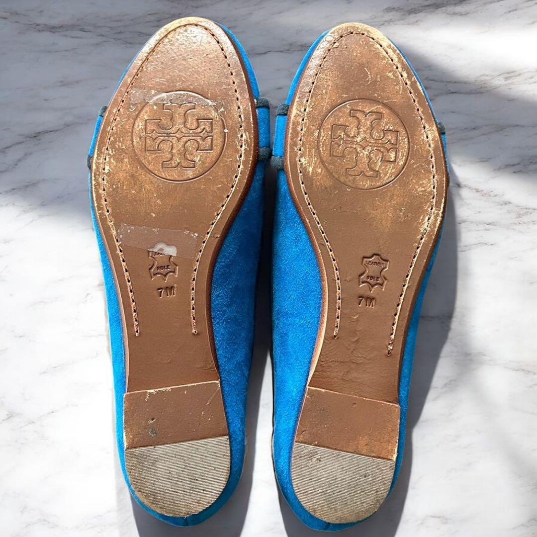 靴 TORY BURCH Studded Blue Suede Flat shoes