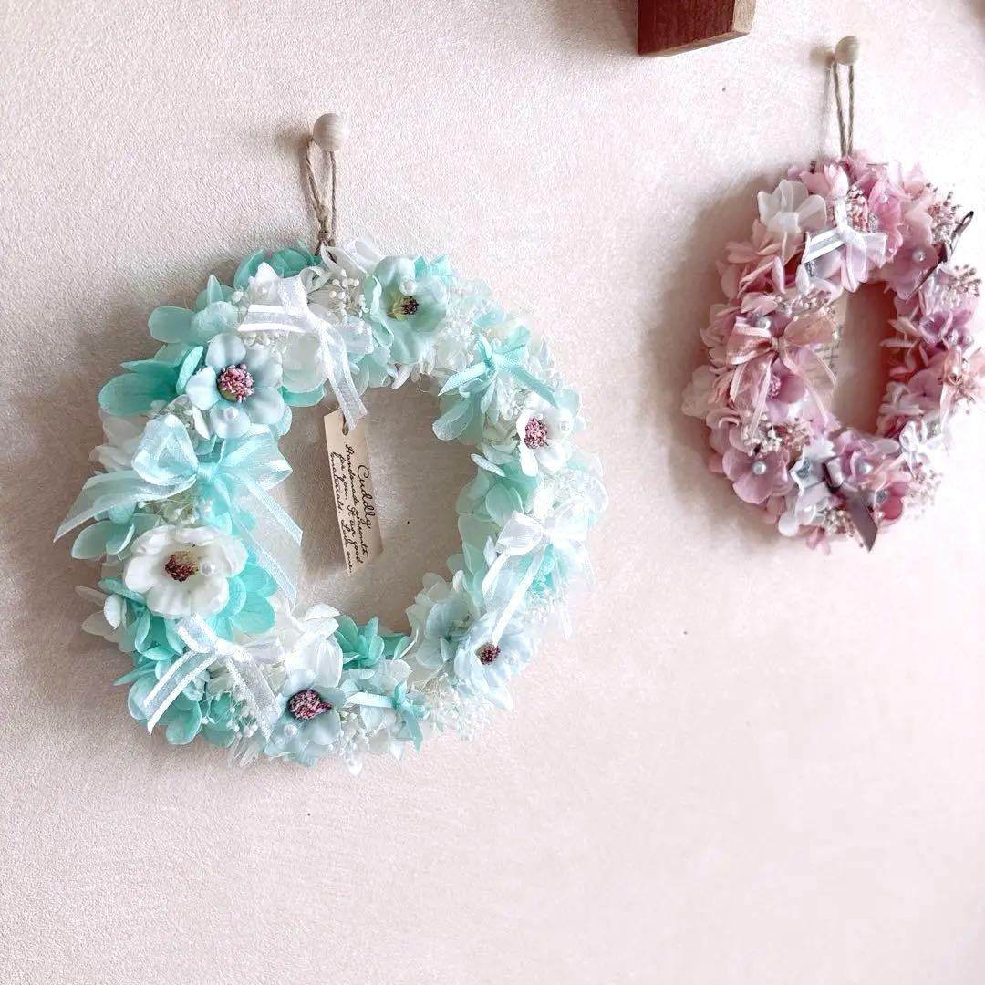 No105 ティファニー＆ホワイト♡プリザーブドフラワーあじさいたっぷりリース