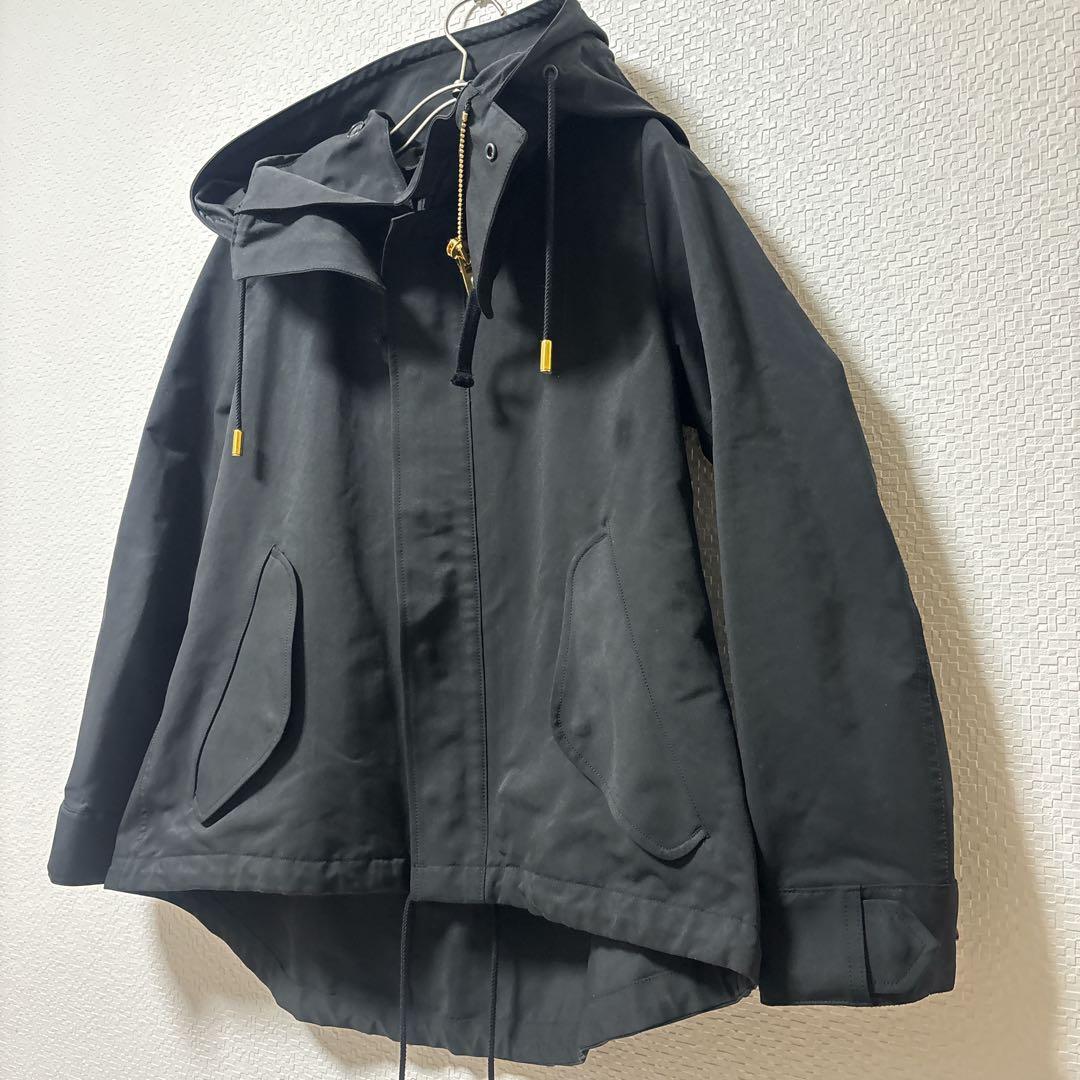 【THE RERACS】極美品 黒 ブラック 金 フード付き モッズコート 36