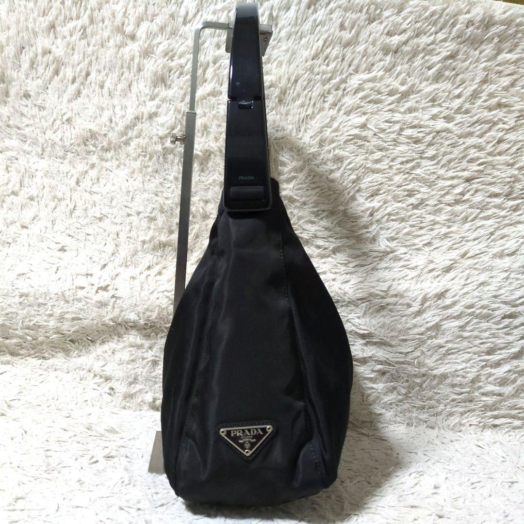 希少 PRADA プラスチックハンドル ナイロン ワンショルダーバッグ ブラック