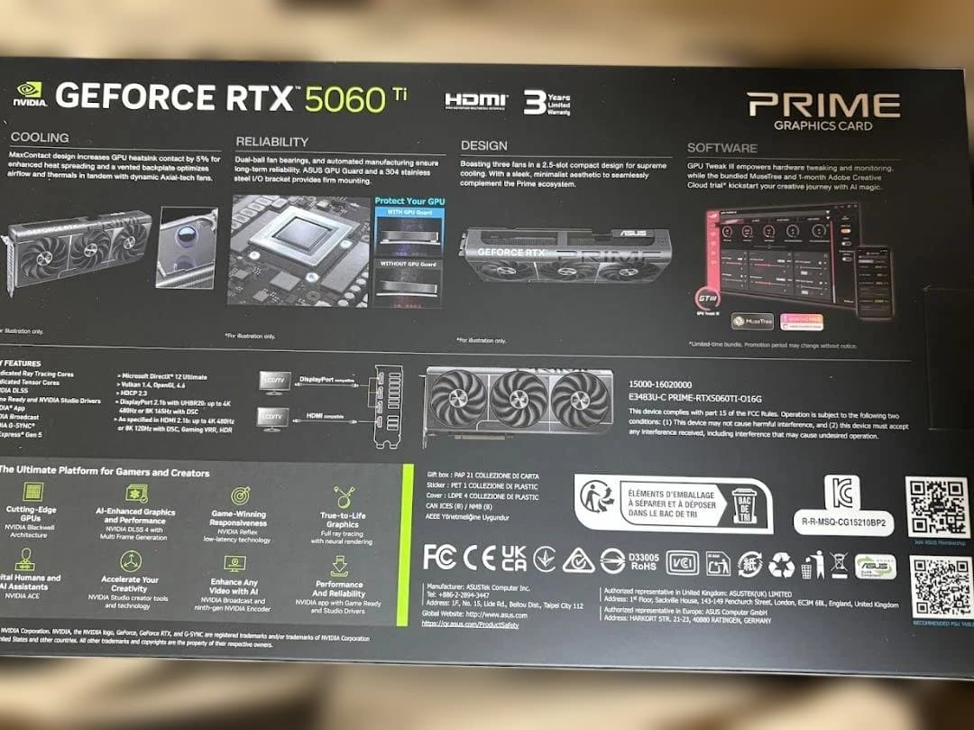 新品未開封 ASUS PRIME RTX 5060 Ti OC 16GB
