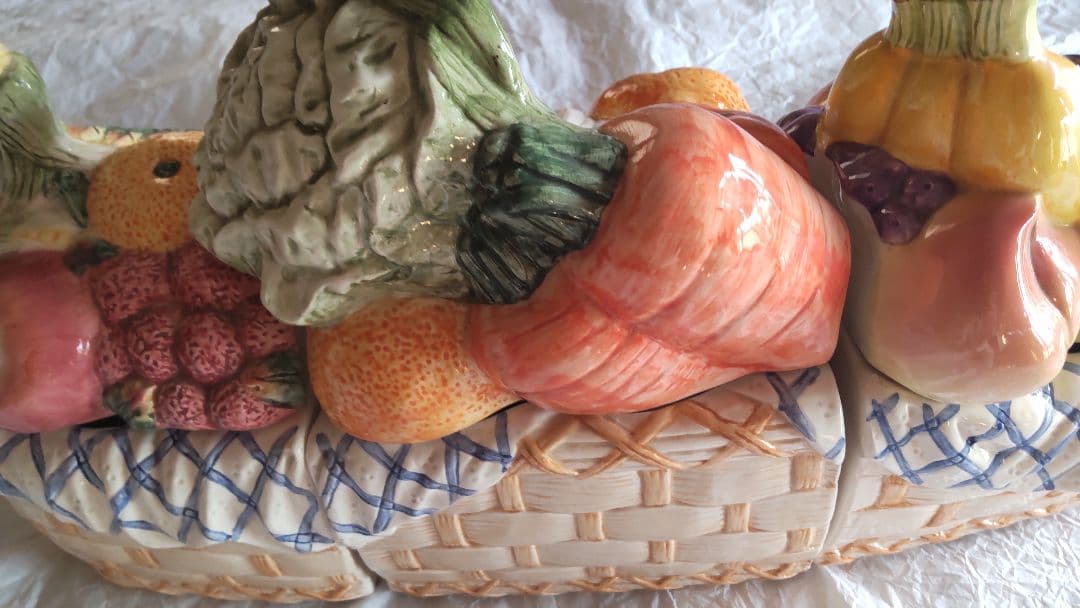 フルーツ キャニスター 陶器 3連 アンティーク レトロ イタリア 保存容器