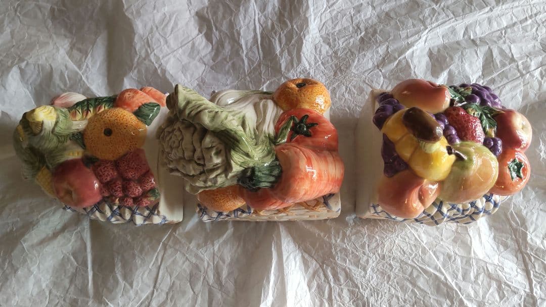 フルーツ キャニスター 陶器 3連 アンティーク レトロ イタリア 保存容器