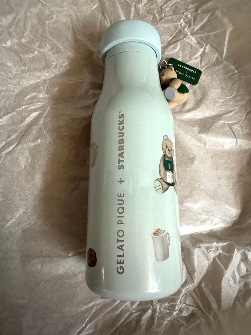 新品　ジェラピケ　スタバ ベアチャーム付きステンレスボトル　ミントグリーン