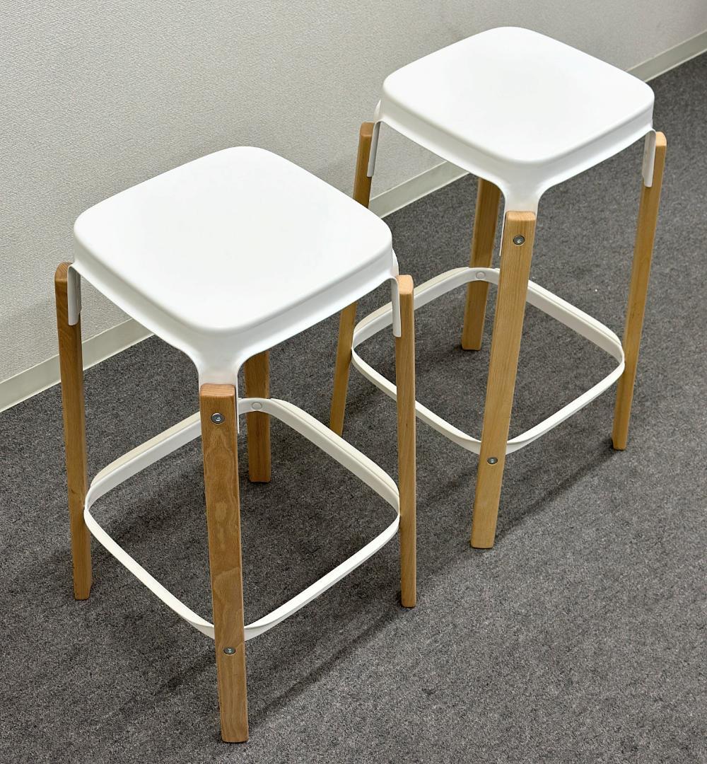 ■マジス■スティールウッドスツール　2脚セット　高さ68cm　カウンターチェア