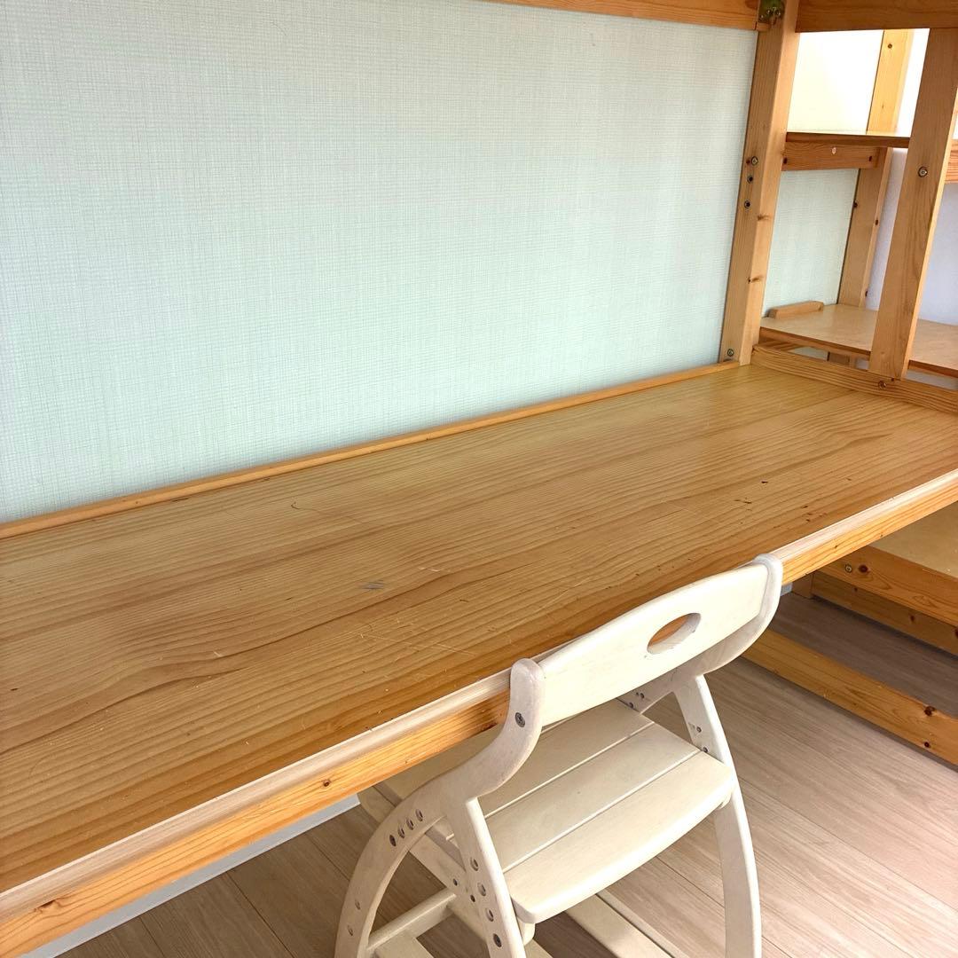 階段付きロフトベッド　デスク　コンセント付き　パイン無垢　すのこ仕様