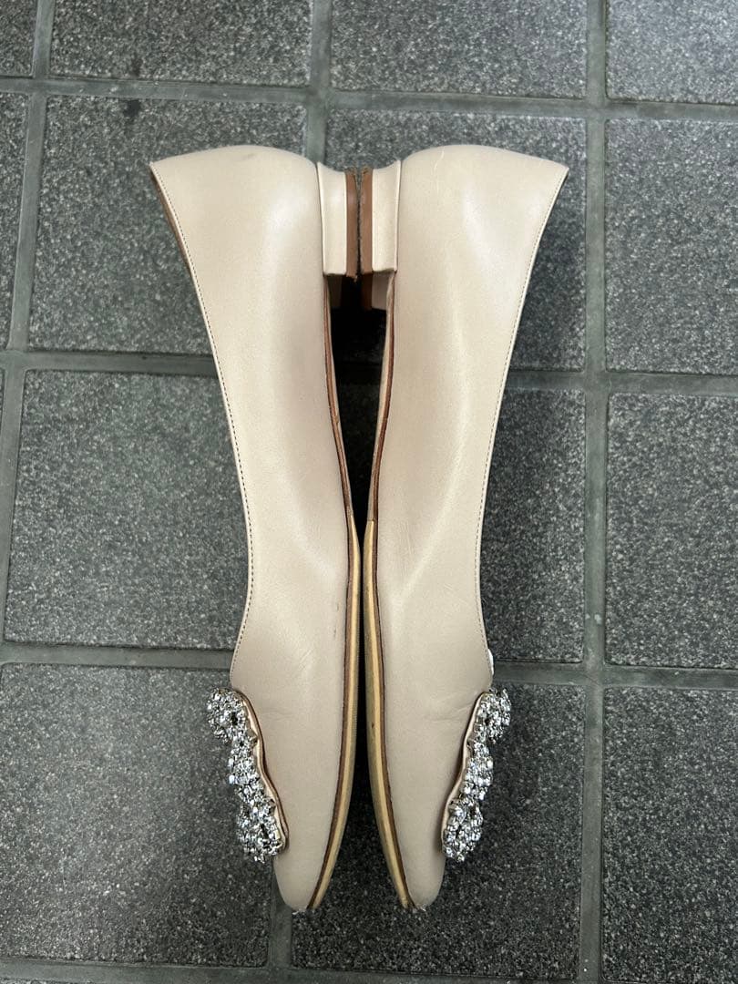 MANOLO BLAHNIK ベージュ フラット　ハンギシ　ピンクベージュ　36