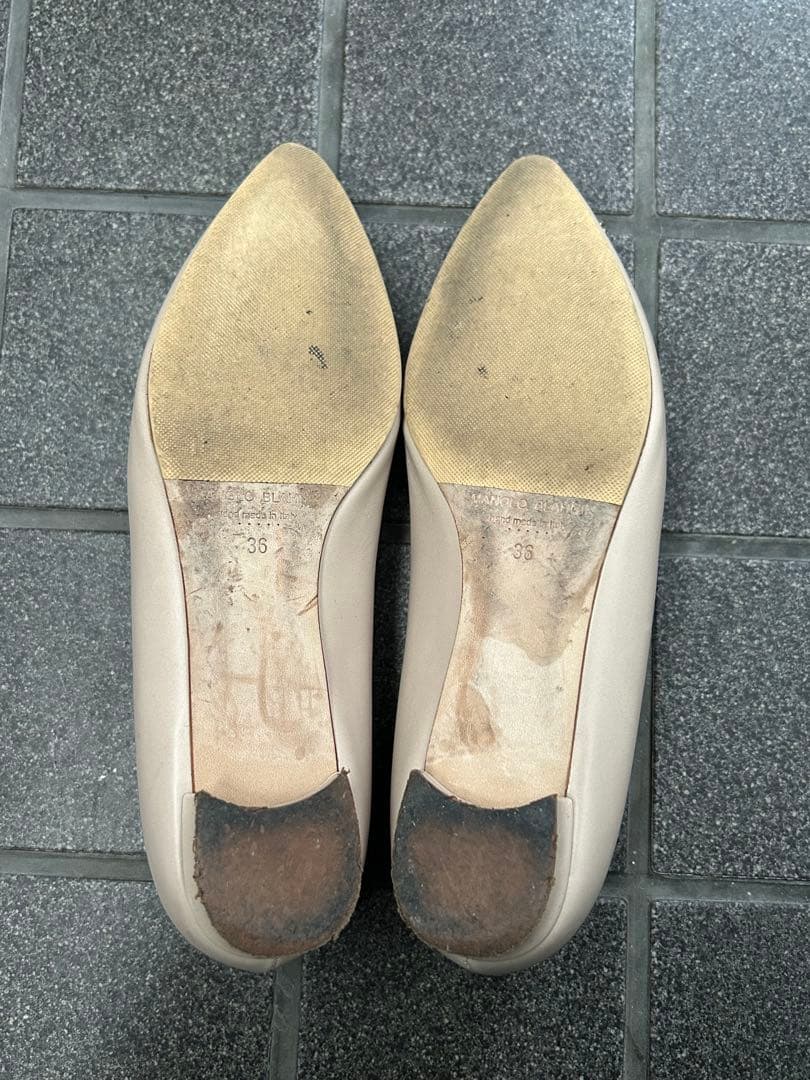MANOLO BLAHNIK ベージュ フラット　ハンギシ　ピンクベージュ　36