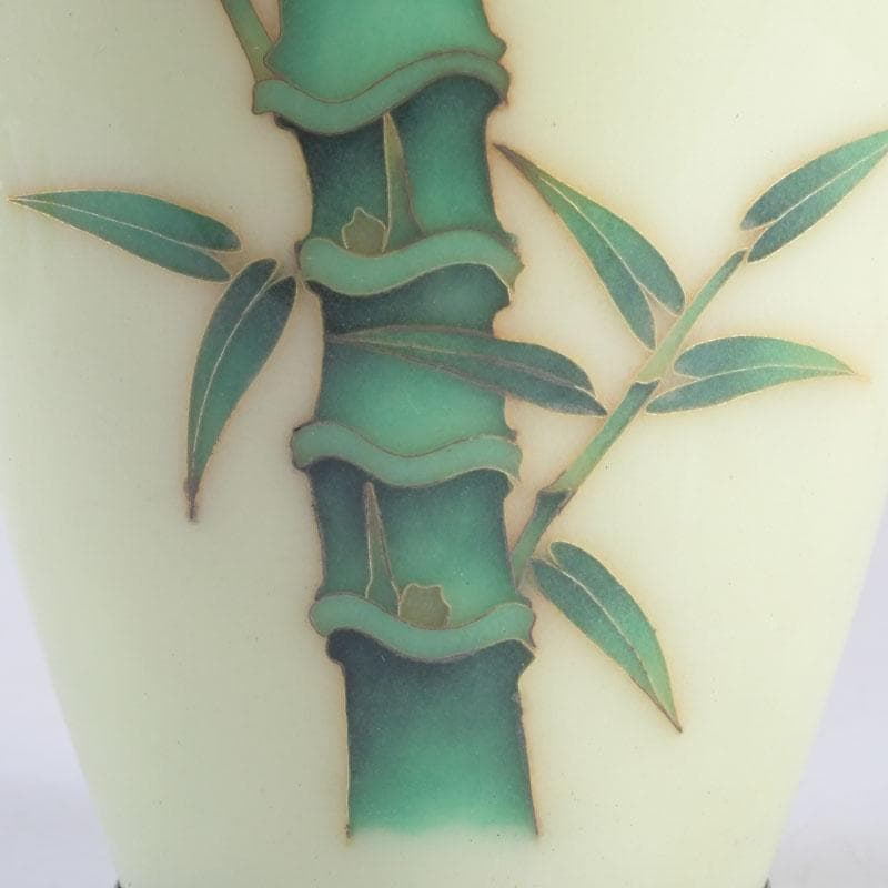 七宝焼　竹文　花瓶　唐木台・時代箱付　V　9462