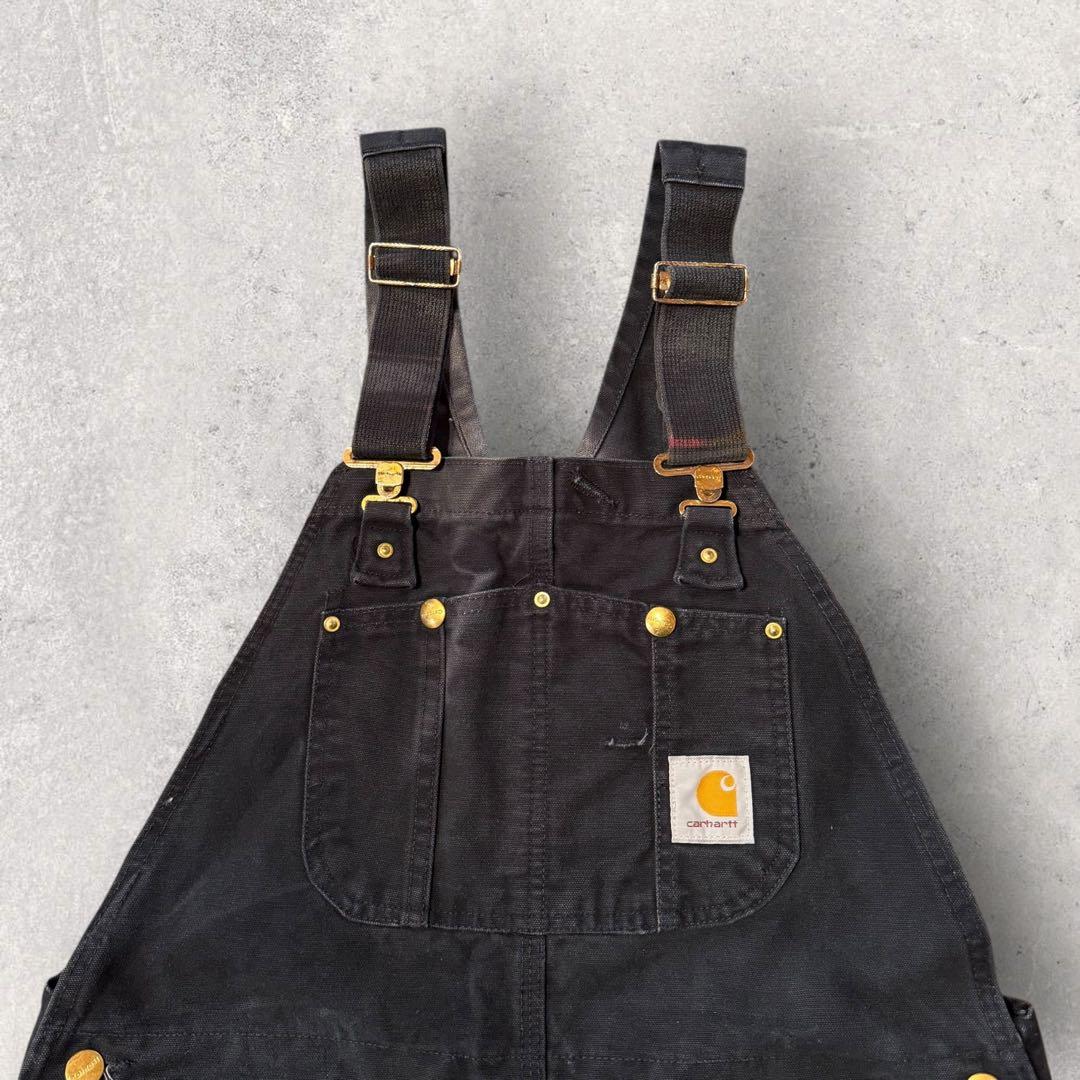 【カーハート】オーバーオール　42×32 黒　フェード　ダック地　つなぎ