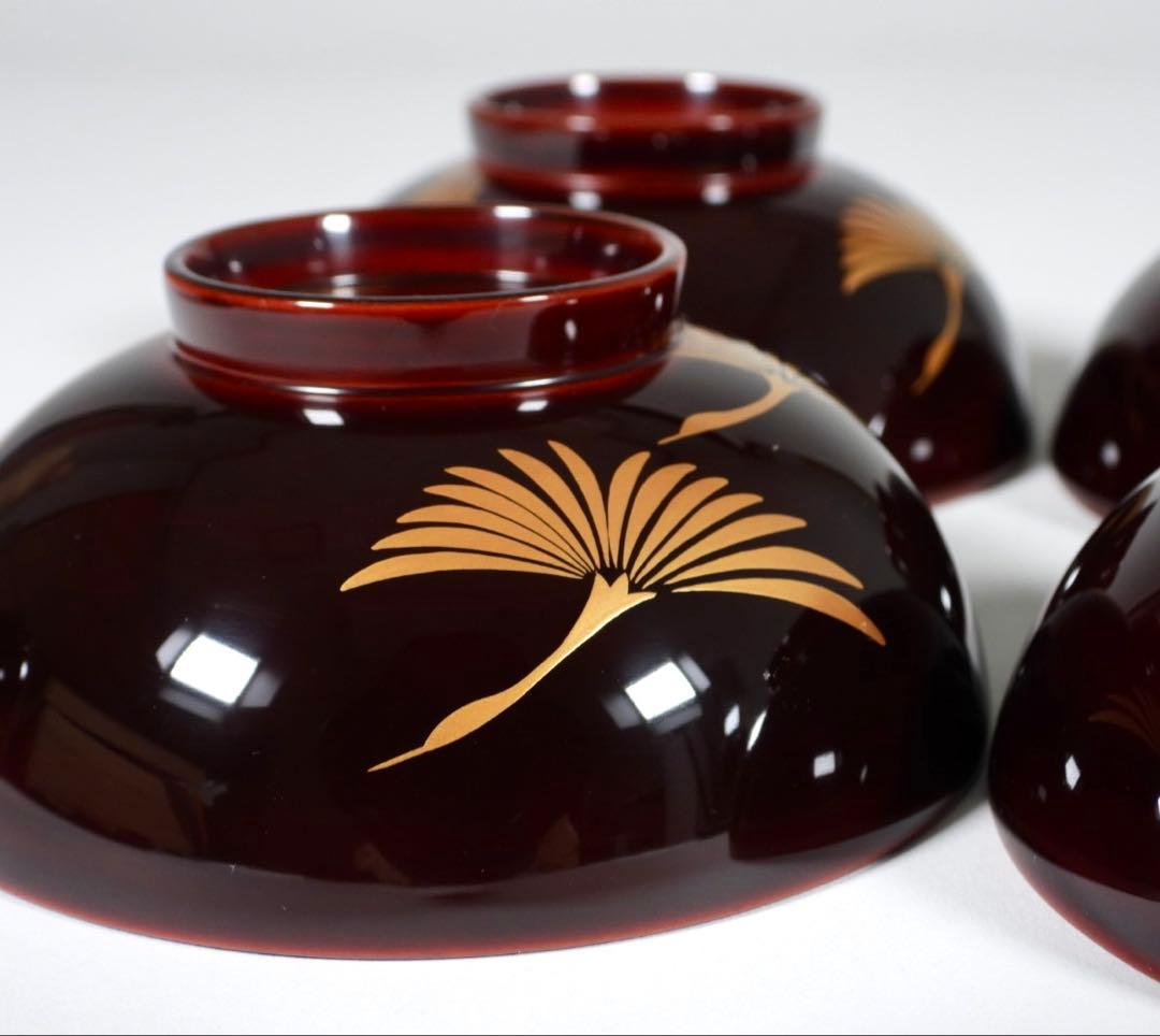 【らいおん】塗師 哲舟 蒔絵師 光峯 輪島屋本店造 輪島塗吸物椀 五客共箱