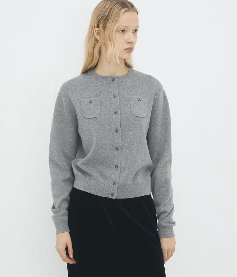 CABaN / コットンカシミヤ クルーネックカーディガン XS グレー