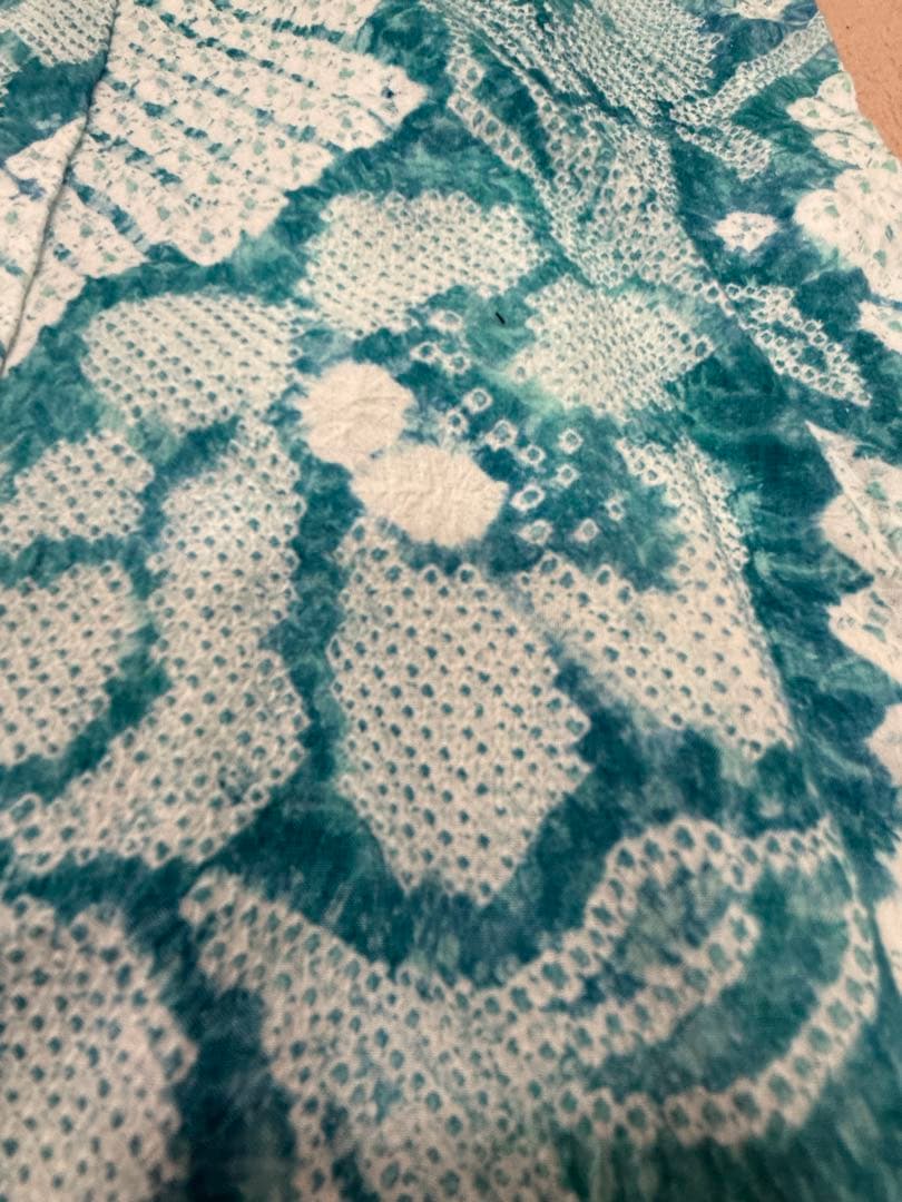 有松絞り青緑系花柄浴衣(美品)