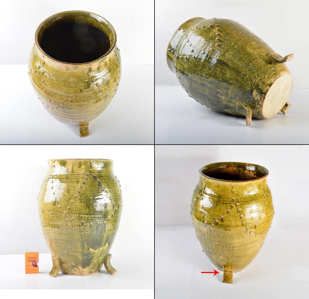 北大路魯山人　織部焼　三つ足　壺　時代箱　D　R5512C