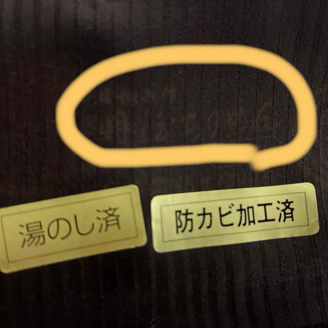 丹波縮緬　小紋 着物 ダークグレー 葉柄刺繍　長襦袢（着物と同サイズ）　セット