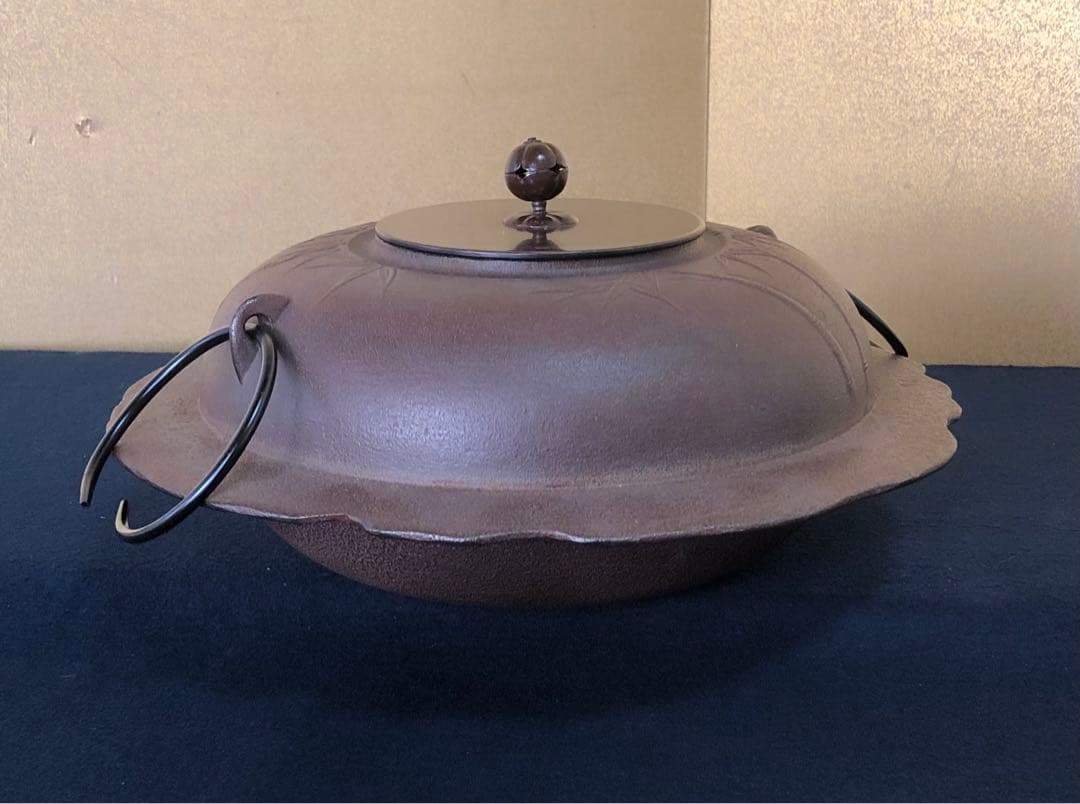 《R》竹紋透木釜 鐶 透木付 釜師 高橋敬典 作歴 共布共箱 260209け1