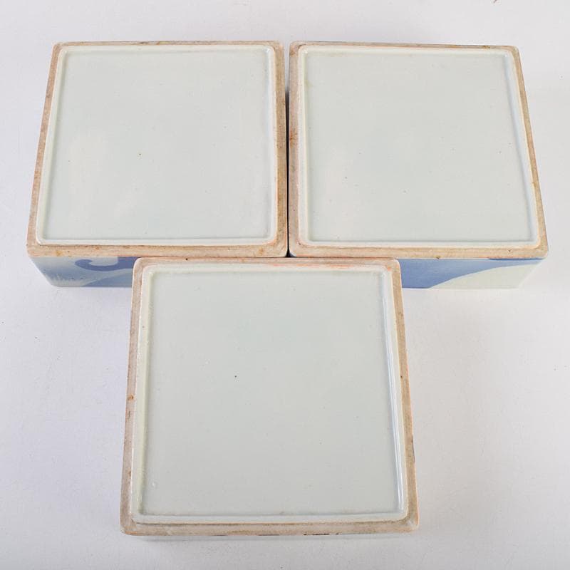 瀬戸焼　古瀬戸　染付　松竹梅文　四方四段重鉢　重箱　時代箱付　D　R9468B