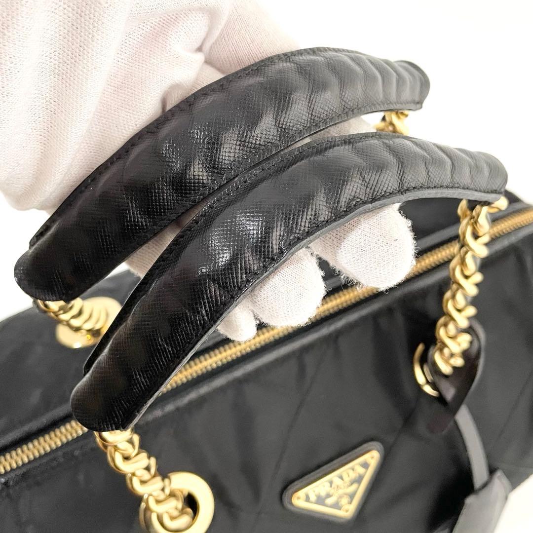 【極美品〜美品】プラダ キルティング ハンドバッグ ナイロン×サフィアーノレザー