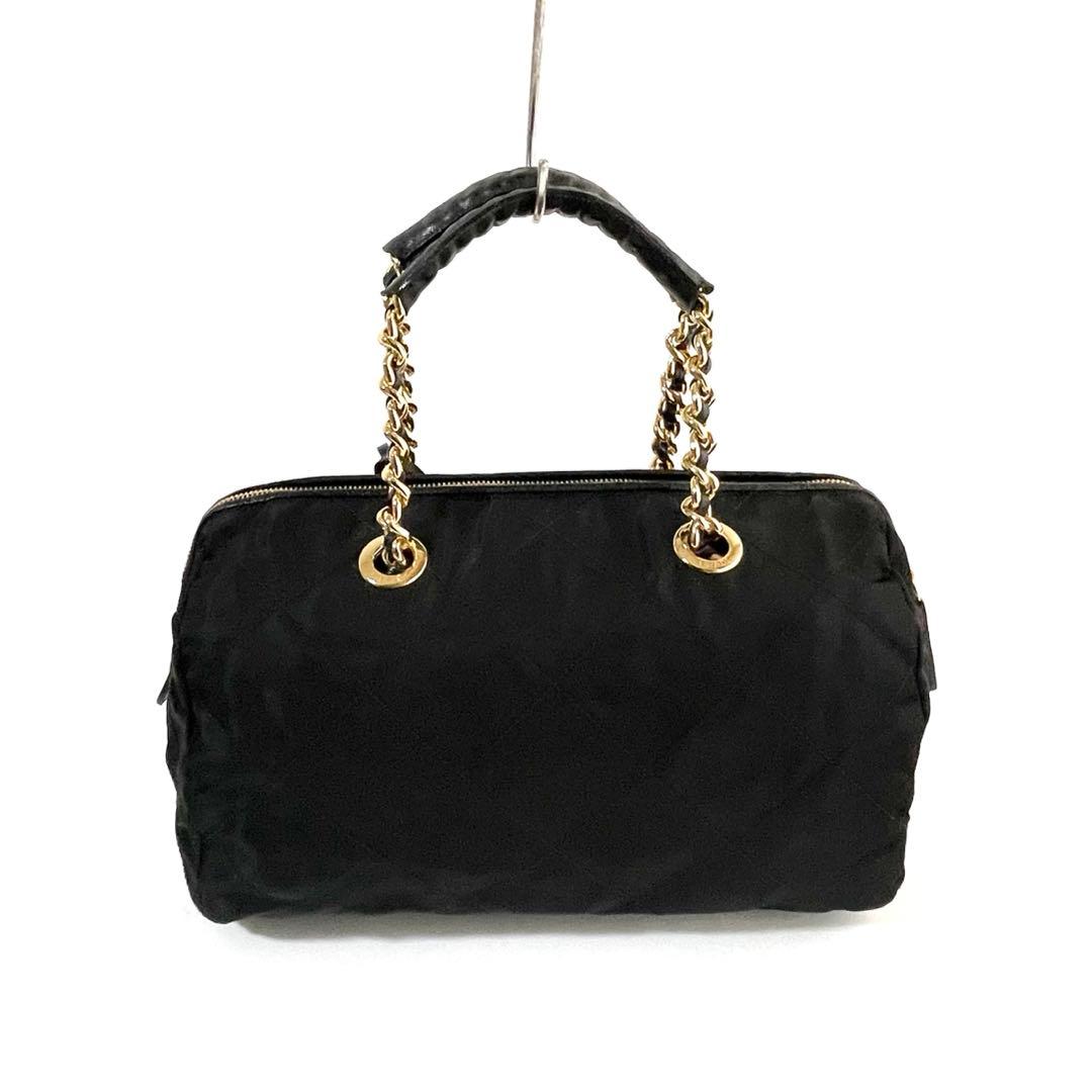 【極美品〜美品】プラダ キルティング ハンドバッグ ナイロン×サフィアーノレザー