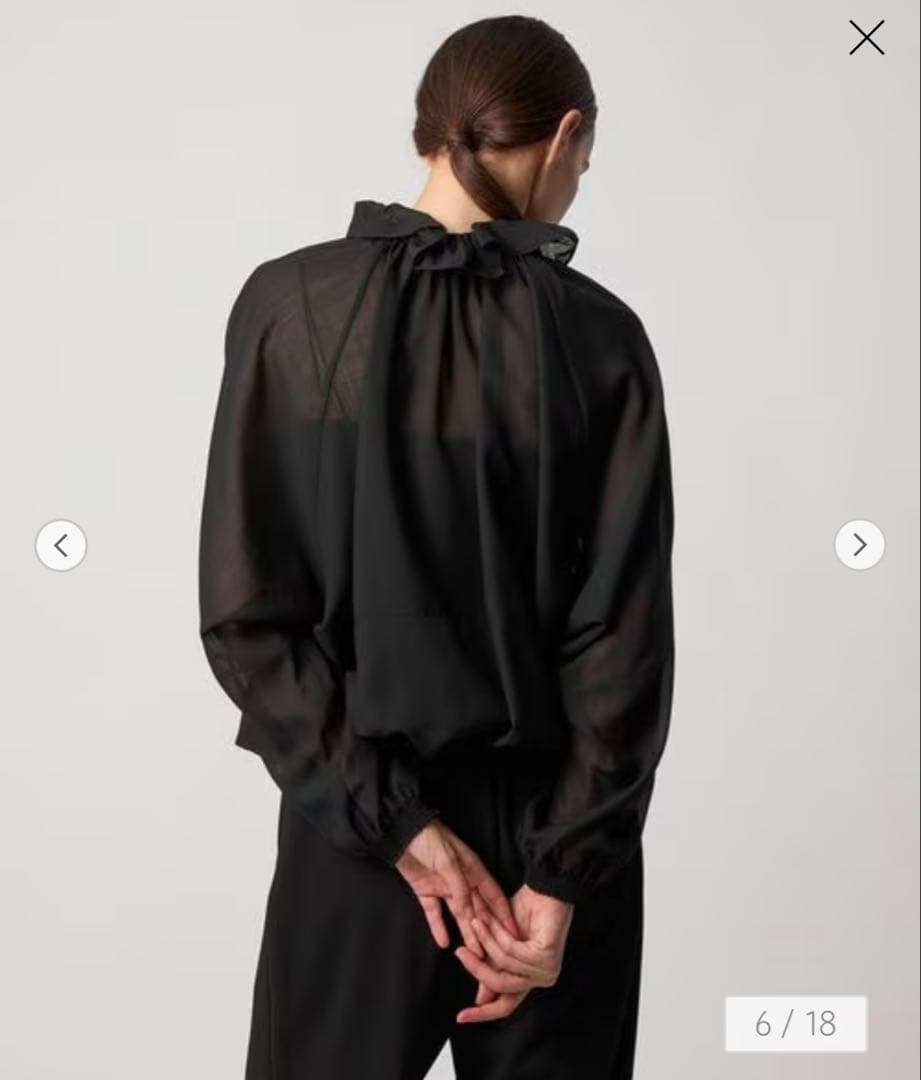 Drawer ブラックシースルーブラウス フリル付き