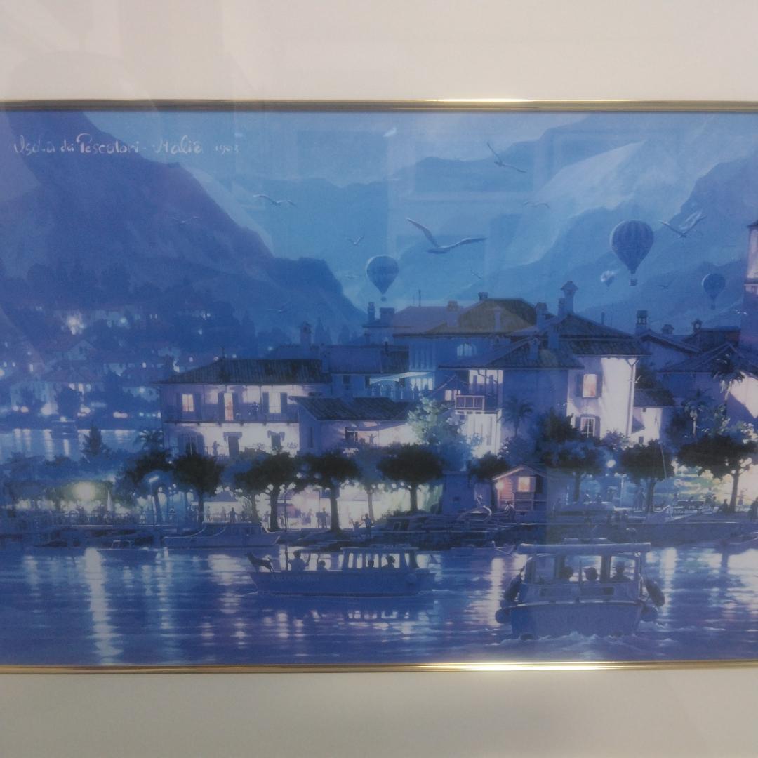 シルバーナイト(R)　笹倉鉄平　ラゴ・マジョーレ　中古　額装アートポスター