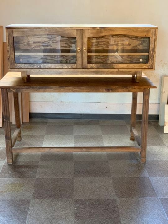 【無垢材】アンティーク調　ガラステレビボード