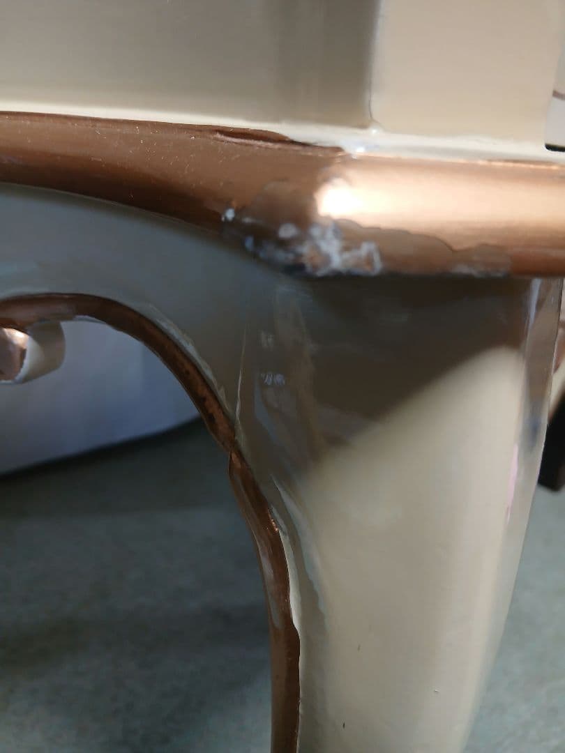 アンティーク猫脚花柄デザインのクリーム色キャビネット　サイドテーブル