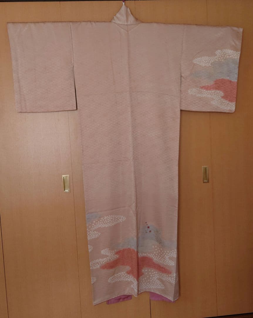 【美品】付下げ訪問着フルセット　正絹　袷　絞り　刺繍　流水草花文様　唐織六通袋帯