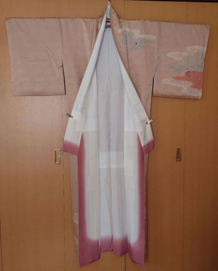 【美品】付下げ訪問着フルセット　正絹　袷　絞り　刺繍　流水草花文様　唐織六通袋帯